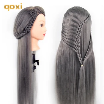Qoxi Strokovno usposabljanje glave z dolgo debel lasje praksi Frizerski manekenka lutke las Styling maniqui tete za prodajo