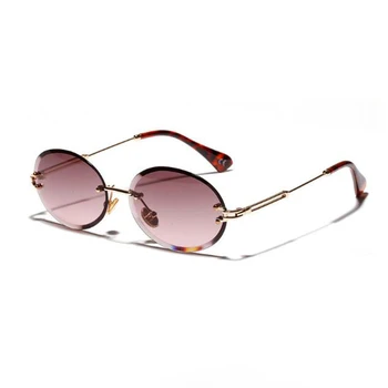 Retro ovalne sončna očala ženske brez okvirjev sivo rjava jasno objektiv rimless sončna očala za ženske uv400