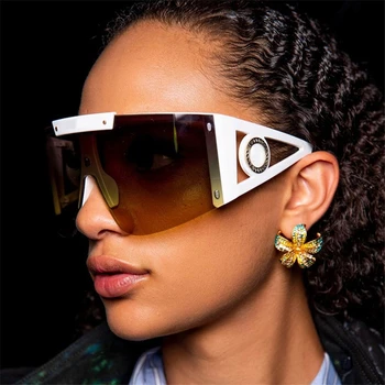 Retro Velik Pregleden Okvir Za Očala Ženske 2021 Luksuzne Blagovne Znamke Osebnost Kovinski Človeško Glavo Dekoracijo Sončna Očala Moških Odtenki