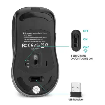 Rii RM200 2.4 G Brezžična Miška S 5 Gumbi za Polnjenje Mobilnih Optična Miška z USB Nano Sprejemnik,3 Nastavljiv DPI Ravni za PC