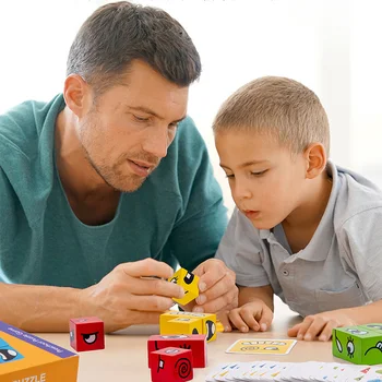 Risanka Kocka Obraz Spreminjanje Gradnikov Stranka Igra Lesene Puzzle Montessori Igrača Anksioznost, Stres Relief Igrače Za Otroke, Otroci