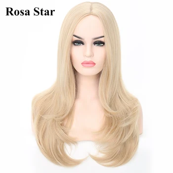 Rosa Star Naravno Dolge Valovite 613 Blondinka Sintetičnih Las Lasulje Za Ženske Z Srednji Del Toploto Odporna Vlakna, Cosplay Dnevno Lasulje