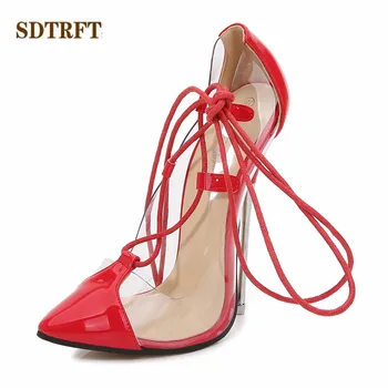 SDTRFT zapatos mujer 16 cm tanke pete, čevlji ženska Konicami Prstov Ženski Stranka Sandali Cosplay Punk Čipke-Up črpalke sandalia feminina