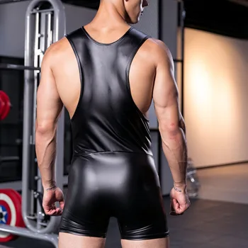 Seksi Usnje Leotard Spodnja Moških bodysuit telo Človeka jumpsuit wresting bo ustrezala Undershirts tesen oblikovalec fant club Dance Party