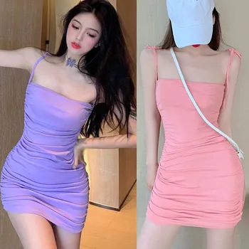 Sexy Poletne Sling Mini Obleka Ženske Barva Povoj Bodycon Backless Klub Stranka Korejskem Slogu Vestidos 2020