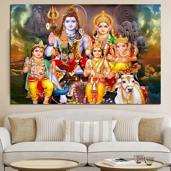 Shiva, Parvati Ganesha Indijski Umetnosti Hindujski Bog Slika Platna Slike Verske Fotografij in Plakatov Wall Art Slike za Dom Dekor