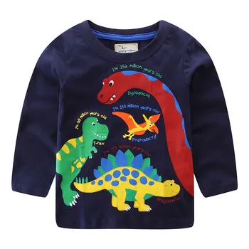 Skoki Metrov Bombaž Dinozavri T srajce za Baby Fantje, Deklice Dolg Rokav Obleke Trak Živali Aplicirano Otroci T srajce