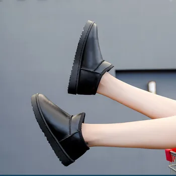 Sneg Škornji Ženska Čevelj 2020 Pozimi Nove Ženske Gleženj Boot Mode Plus Velikost Ravno Škorenjčki PU usnja Dame Čevlji Botas feminina