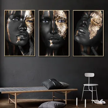 Sodobne Afriške Cuadros Črna In Zlata Ženska HD Olje Slikarsko Platno Wall Art Poster Tiskanje na Stenske Slike za Dnevna Soba Dekor