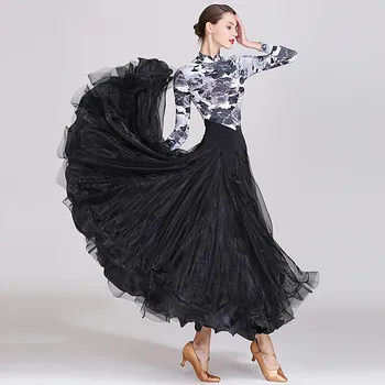 Sodobni ples wear ženske dvorana plesne kostume valček uspešnosti uniforme žogo plesno obleko črnilo slikarstvo big krilo obleko S1870