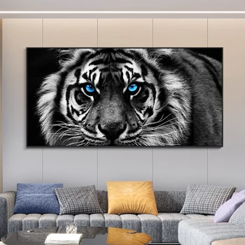 Sodobno Tiskanje Platno Umetnosti Črni in Beli Tiger Glavo Barvanje Sten Umetnosti Plakatov Živali v slikah, za dnevno Sobo Cuadros Dekor