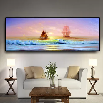 Sončni zahodi Naravnih Seascape Jadranje Morju Krajine Plakati Wall Art Slike, Barvanje Sten Umetnosti za Dnevni Sobi Doma Dekor (Brez Okvirja)