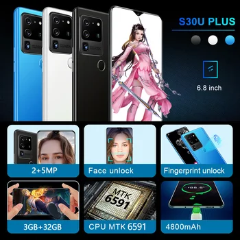 SOYES S30U Plus 6.8 Palčni Pametni telefon Android 10.0 Hexa Jedro 4800mAh 3GB 32GB Mobilni Telefon 4G Globalni Mobilni Telefon Android