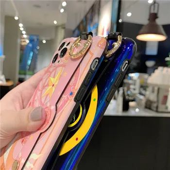 Srčkan Sailor Moon Pašček za Zapestje, Blue Ray Telefon Primerih za iPhone Mini 12 11 Pro XS Max SE XR 7 8 Plus Glossy Risanka Manšeta Pokrov