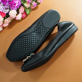 Stanovanja Čevlji Womens Nosorogovo Zdrsne Na Balet Stanovanja Obleko Čevlje Pravega Usnja Loafers 2020 Nov Modni Priložnostne Čevlji Za Ženske