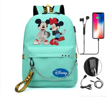 Strip Disney Mickey Minnie Vrečko Zadrgo USB Polnjenje Mochila Zmogljivosti Nahrbtnik Ženske Kpop Šolske Torbe za najstnice Študentov