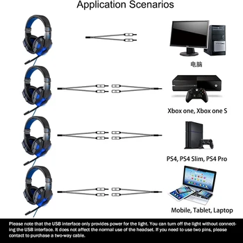 Strokovno Dnevne Led Luči Igralec Slušalke za Računalnik PS4 Gaming Slušalke Nastavljiv Bass PC Stereo Slušalke Z Mikrofonom