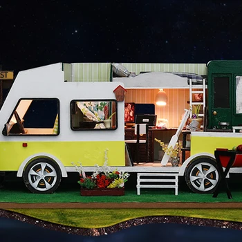 Super Mini Velikosti, Rekreacijska Vozila (RV) Dollhouses Model Zgradbe Kompleti Leseno Pohištvo, Igrače DIY Lutke Prosti čas, Počitnice