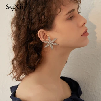 SuXin uhani 2020 novo preprost cvet temperament uhani za ženske dolgo kristalni obesek, uhani nakit darila