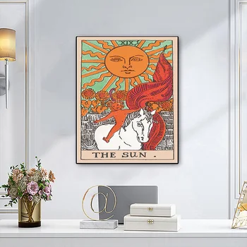 Tarot Kartice Plakat Classic Platno Slikarstvo Letnik Plakati Mandala Sonce Natisne Retro Wall Art Slik, Dnevna Soba Dekoracijo