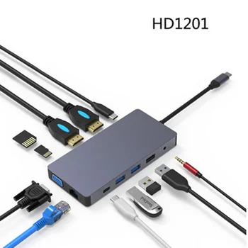 Tip C središče za Multi USB 3.0, HDMI, VGA Dock Dodatki USB Tip C C 3.1 Cepilec za MacBook Pro Prenosni računalnik razširitveno postajo