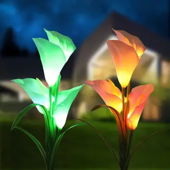 Tri-Delni Sončni Calla Lily Luč Pisane LED Luč na Prostem, Vrtne Svetilke Tleh Plug-Lučka Dvorišče Luč