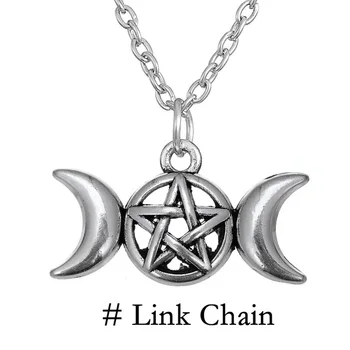 Triple Moon Boginja Wicca Pentagram Magic Amulet Ogrlica Za Ženske & Moških Verige, Obeski, Ogrlice Vintage Nakit