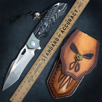 TURENZ Zložljiva Žepni Nož 3.5 D2 Jekla Rezilo G10 Titana Damask Ročaj EOS Self Defence Posnetek Lovski Nož z Tulec