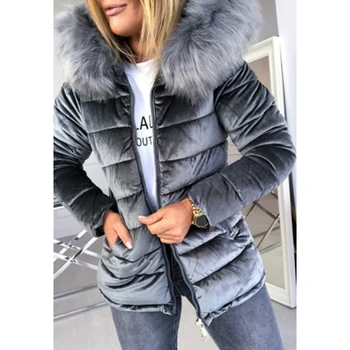 Umeko 2020 Parka Ženske Zimske Žamet Coats Dolgo Bombaž Priložnostne Krzno Hooded Jopiči Debel Toplo Pozimi Parkas Ženski Plašč Suknji