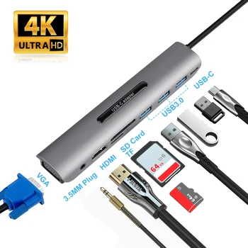 USB Tip C SREDIŠČE za HDMI priključek RJ45 Lan Multi USB 3.0 PD Adapter za 4K 30HZ USB-C SREDIŠČE Za MacBook Pro Air Dock USBC Tip-c HUB Razdelilnik