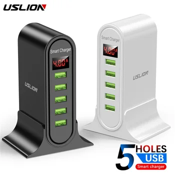 USLION 5 Port Multi USB Polnilec LED Zaslon Univerzalni USB polnilna Postaja Mobilni Telefon Namizje Steno Doma Polnilnike EU in ZDA UK Plug