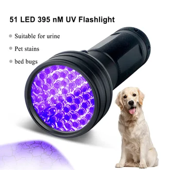 UV LED Svetilka Black Light 51 Led 395nm Ultra Violet Baklo Luči Lučka Detektor za Psa Urina Pet Madeže in Posteljo Bug 3 x AA