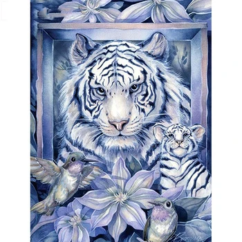 Vaja Sijoče Kvadratnih/Krog Polno Diamond Slikarstvo 3D DIY Živali Tiger Diamond Vezenje Dekor