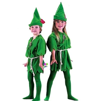 VASHEJIANG Otroci Odraslih Peter Pan Kostum Halloween Kostumi za Moške, Ženske Zeleni Škrat starši-otrok, Božični Kostumi, z naselitve
