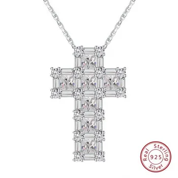Vecalon Ročno Križ obesek 925 Sterling srebro AAAAA cirkon Poročni Obeski z ogrlica za Ženske Poročne Nakit Darilo