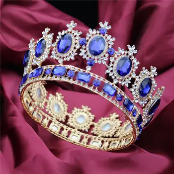 Velika Kraljica Kralj Pageant Krono za Poroko Tiaras in Krone Veliki Kristalni Nosorogovo Diadem Poročne Headdress Lase, Nakit