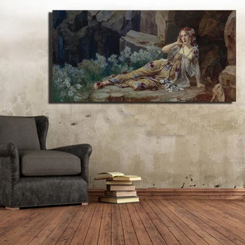Velika Velikost Lepo Dekle Wall Art Slike Princesa S Cvetjem Oljna Slika, Tisk Na Platno Umetnosti Plakatov Za Dnevno Sobo