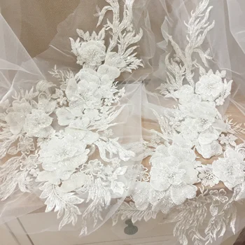 Veliko 3D Strani beaded kristalno poročno obleko aplicirano v slonovine , couture kristalno aplicirano, poročni nakit, poročne capelet