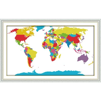Veselje nedeljo Zemljevid sveta, Natisnjena Platno DMC Šteje DIY Strani Navzkrižno Šiv Kompleti za Vezenje, tiskane nastavite Needlework