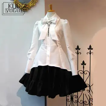 Viktorijanski Gothic Ženske Srednjeveški Cosplay Kostum Stranka Črna Plus Velikost Lolita Obleke Lok Ovratnik Naguban Čipke Vintage Bela Obleka