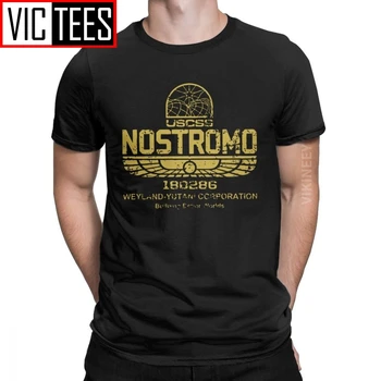 Vintage Tujcev Nostromo Zlata Logotip Tshirt Moški Krog Vratu Bombaž Majica Weyland Yutani CORP Nova