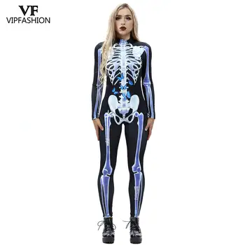 VIP MODA za Ženske Halloween 3D Fluorescentno Modre Okostje, igralne obleke Scary Halloween Kostumi Za Ženske Jumpsuit Lobanje Bodysuit
