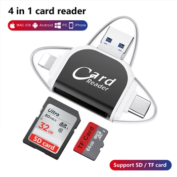 Visoka Kakovost 4 v 1 i pomnilniški ključek USB, Micro SD/TF Card Reader Adapter za iPhone 5 6 7 8 za iPad, Macbook Android Fotoaparat