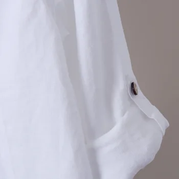 Visoka Kakovost Mens Belo Perilo Majice Upogljivi Sleeve Majica Proti-vrat Slim Fit Barva Stojala za Ovratnik, Mens Mehko Konoplje Oblačila