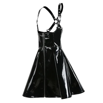 Visoka Kakovost Seksi Žensk Črno PVC Zadrgo iz Lateksa Usnje Moker Videz Bodycon Obleko Seksi Clubwear Pole Dance Kostumi