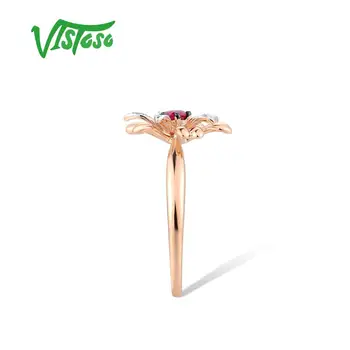 VISTOSO Resnično 14K 585 Rose Zlata Ruby Diamond Cvet Obroč Za Lady Poroko Posla Obletnico Trendy Darilo Fine Nakit