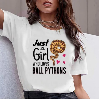 Vrhovi Majica s kratkimi rokavi Ženske samo dekle, ki ljubi žogo python kača ženska Design Black Print Tshirt Ženske