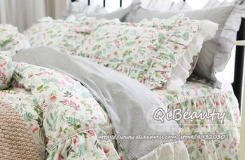 Vroče korejskem slogu majhne kmečke sveže cvjetnim čipke bombažna posteljnina štiri-kos odeja kritje tiskanja posteljnina nabor čipke ruffle rjuhe zalivu