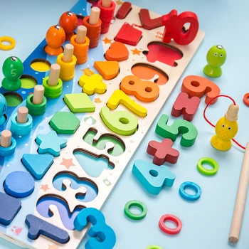 Vroče Montessori Izobraževalne Lesene Igrače Geometrijske Oblike Spoznavanja Puzzle Otroci Igrače Matematiko Igrače Začetku Izobraževalne Igrače Za Otroke