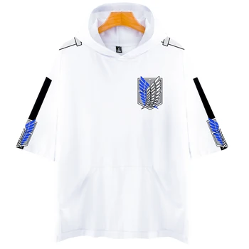 WAMNI Napad Na Titan Poliester Tkanine Unisex Kratka Sleeved hooded Majica Harajuku Modni Slog Hip-Hop Street Hoodie